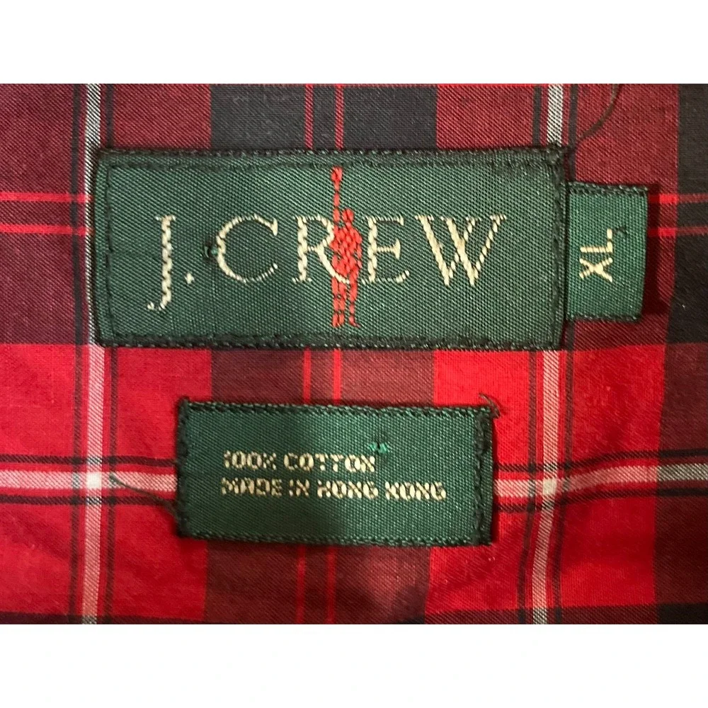 J. Crew Oarsmen Mens XL Red Blue Plaid Cotton Button Down Long Sleeve Shirt